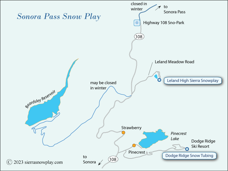 Sonora Pass snow play map, Tuolumne County, California