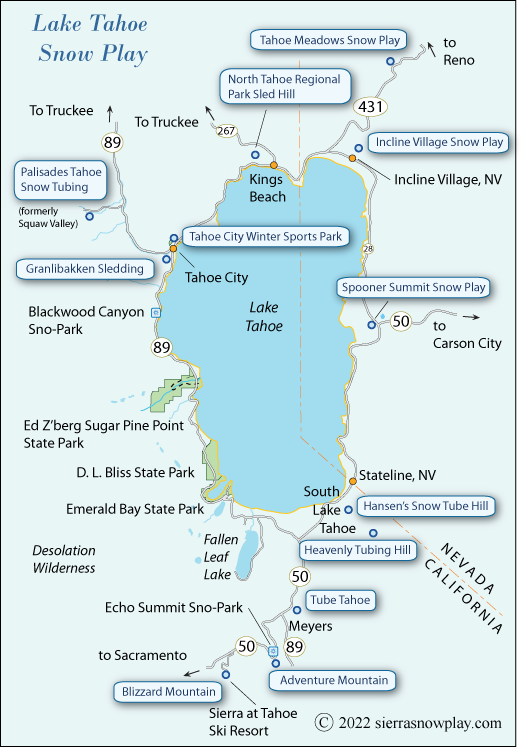Lake Tahoe snow play map