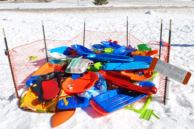 broekn sleds at Spooner Summit, Nevada