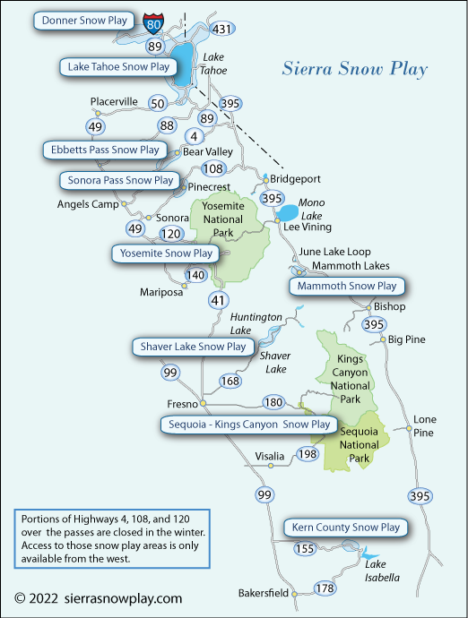 Sierra snow play map, California