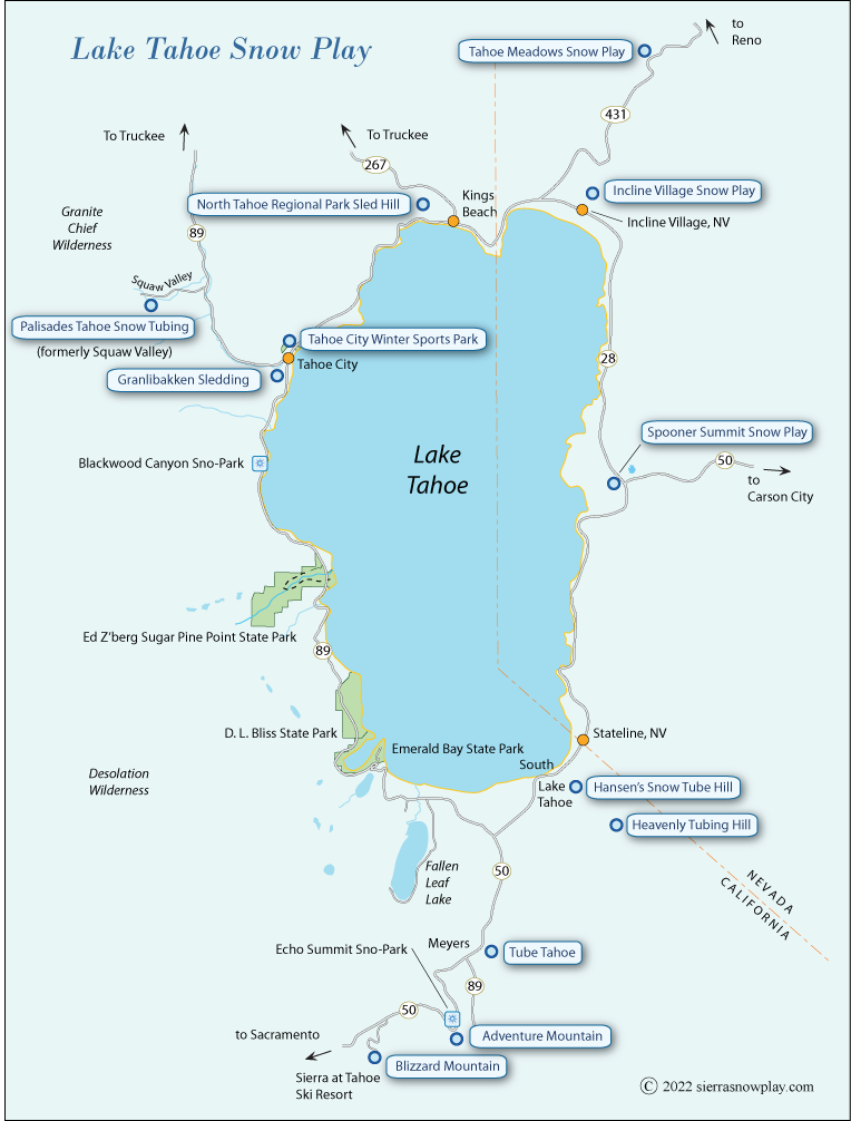 Lake Tahoe snow play map