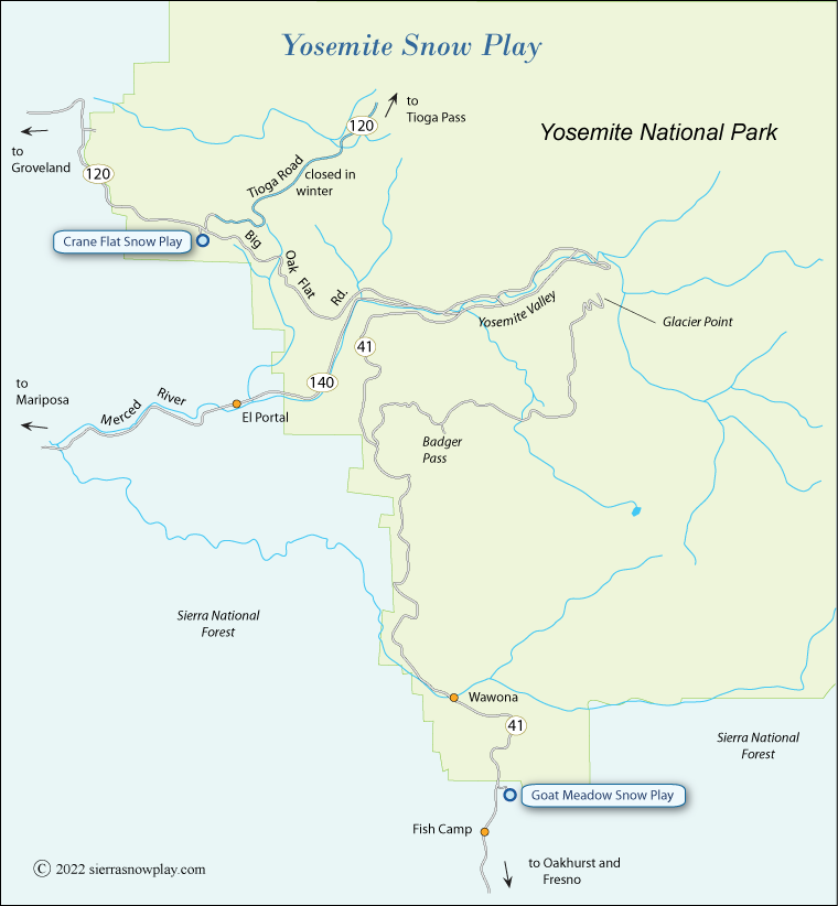 Yosemite snow play map