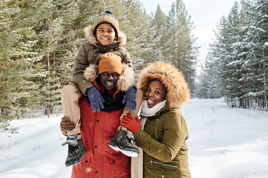 Family enjoying the snow